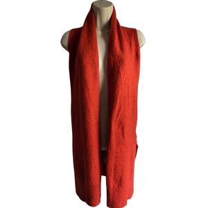 Tahari M Orange Merino Wool Blend Open Knit Duster Cardigan Vest Sleeveless Boho